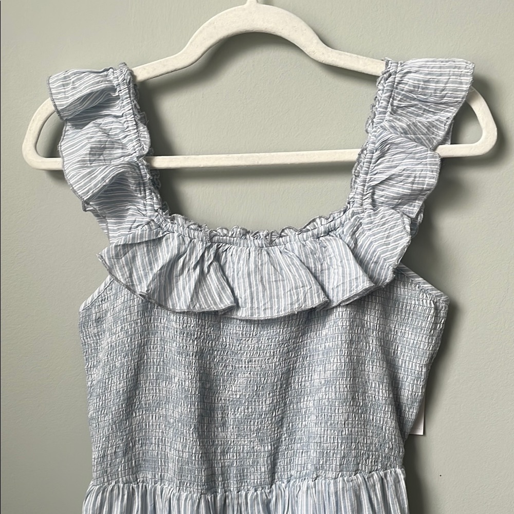 Old Navy Blue and White Striped Ruffle Dress NWT